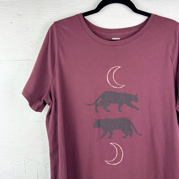 SONOMA life + style Plus Tops - Maroon Cat & Moon Phase Graphic Tee – Witchy‎ Boho Aesthetic, Size 0X